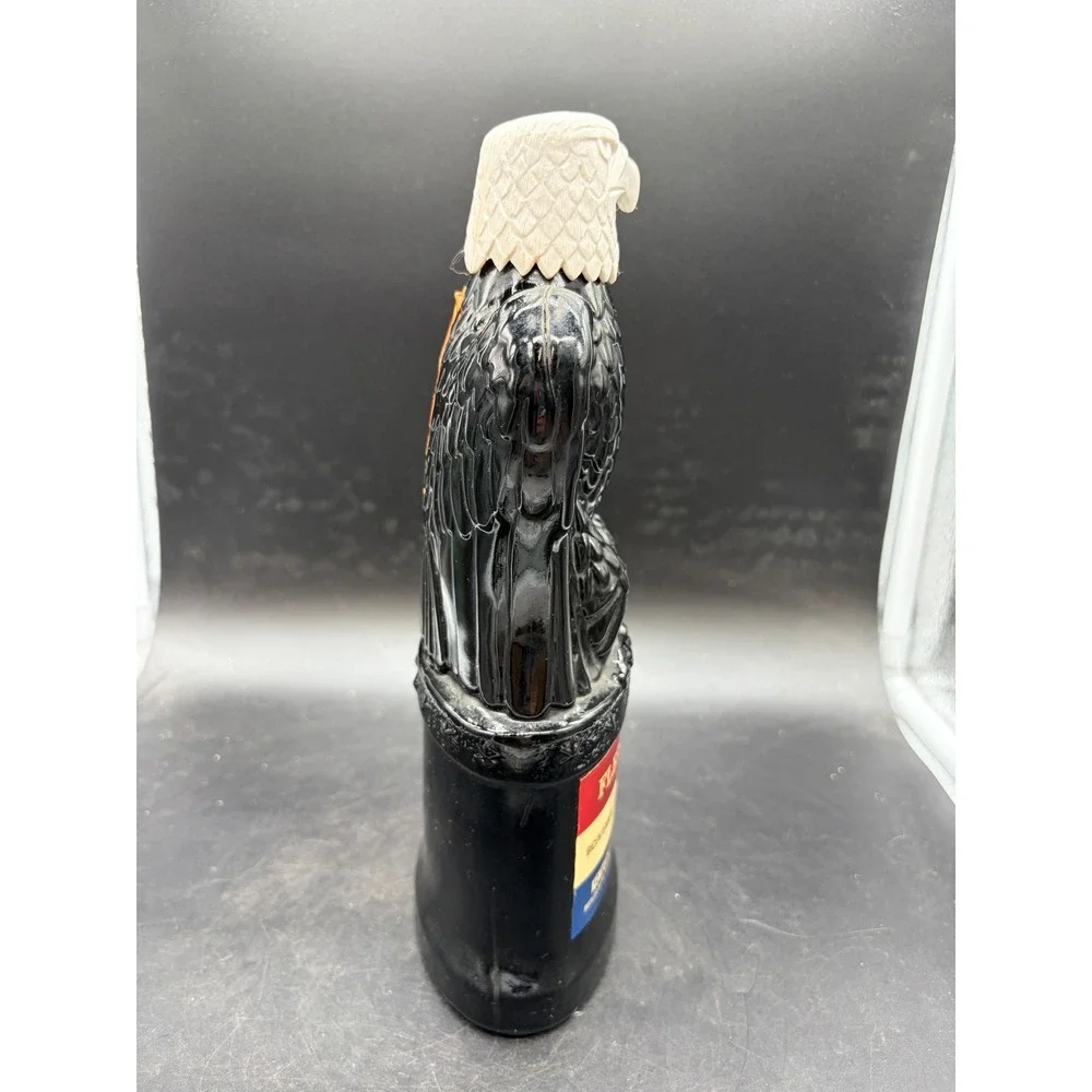 Vintage Fleischmanns Bicentennial Eagle Decanter Black Glass Bourbon Bottle